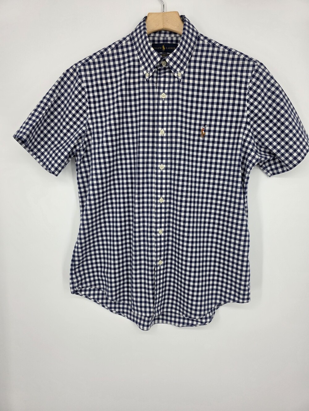 Ralph Lauren Classic Fit Gingham Check Short Sleeve Shirt Blue And White M.
